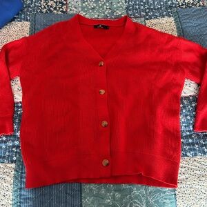Vibrant Red Button-Up Cardigan